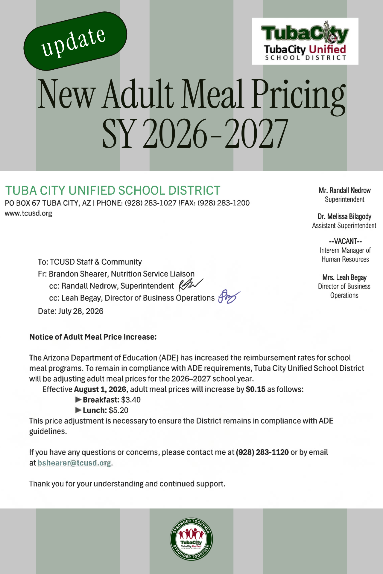 New Adult Meal Pricing SY2026-2027